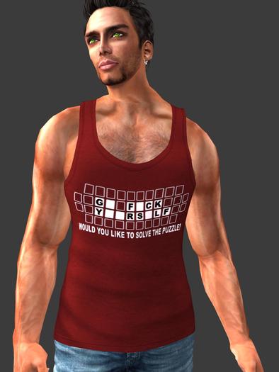 Novelty Mesh Tank Top-Red-"Solve the Puzzle"