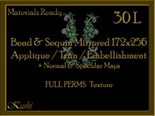 *Kushi* Bead & Sequin Mirrored Pair 172 x 256 Applique / Embellishment / Trim with Alpha Full Perms Materials Ready