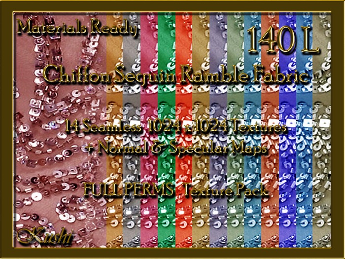*Kushi* Chiffon Sequin Ramble Seamless Textures Materials Ready Full Perms High Res 1024x1024 Tileable Repeating