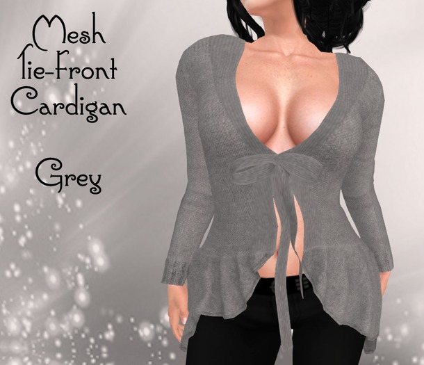 Mesh Tie-Front Cardigan Grey