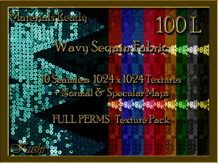 *Kushi* Wavy Sequin Fabric Seamless Textures Materials Ready Full Perms High Res 1024x1024 Tileable Repeating