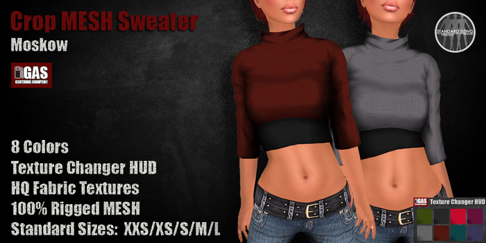 GAS [Crop MESH Sweater Moskow - 8 colors with HUD]
