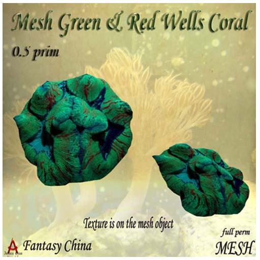 Mesh Green & Red Wells Coral full perm 0.5 prim
