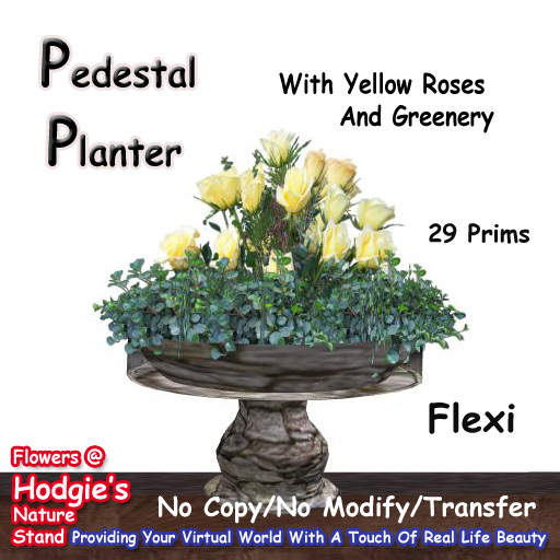 Hodgie's Flowers & Plants  --  Pedestal Planter W/Yellow Roses & Greenery (Flexi Plants)