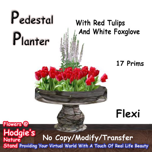 Hodgie's Flowers & Plants  --  Pedestal Planter W/Red Tulips & Foxglove (Flexi Plants)