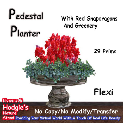 Hodgie's Flowers & Plants  --  Pedestal Planter W/Red Snapdragons & Greenery (Flexi Plants)