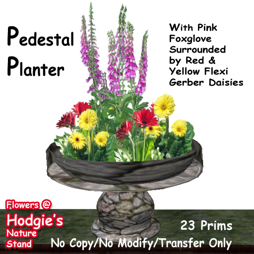 Hodgie's Flowers & Plants  --  Pedestal Spring Flower Planter W/Gerber Daisies & Foxglove  Spring Fl