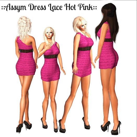 Assym Dress Lace  Hot Pink
