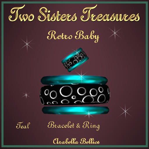 RETRO BABY TEAL BRACELET, RING/ BLK SILVER RINGS