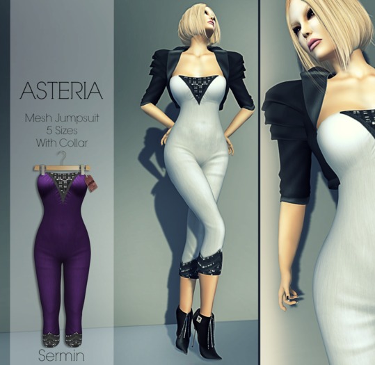 Asteria Creations - Sermin Mesh Jumpsuit - Collar - Purple