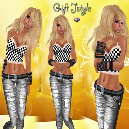 GIFT JEANS GRAY SEXY+TOP+SIN+SHAPE+HEELS+JEWELLRY+BEST