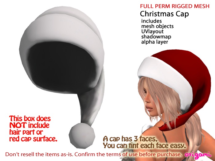 origami~* Full Perm Rigged Mesh / Christmas Cap