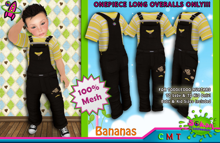 [SKTD] Toddleedoo Im Bananas Full Mesh Overalls LONG