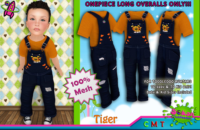 [SKTD] Toddleedoo Tiger Full Mesh Overalls LONG