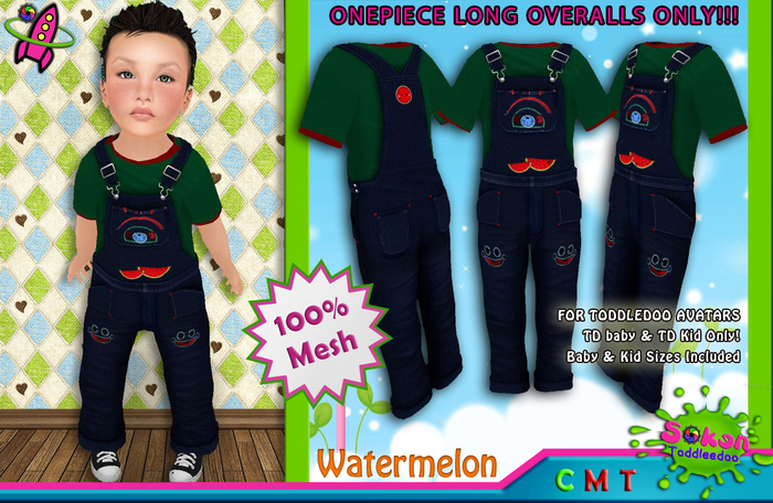 [SKTD] Toddleedoo Watermelon Full Mesh Overalls LONG