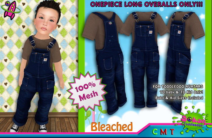 [SKTD] Toddleedoo Bleached Full Mesh Overalls LONG