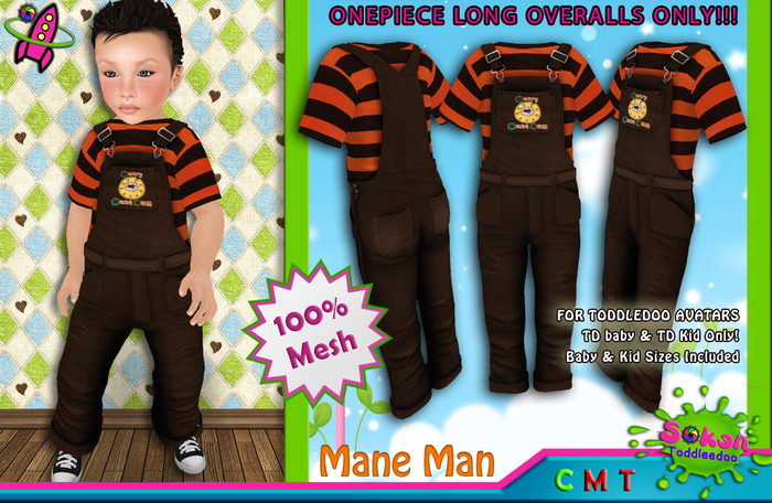 [SKTD] Toddleedoo Mane Man Full Mesh Overalls LONG
