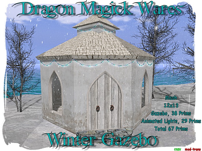 Dragon Magick Wares Mesh Winter Gazebo with Lights