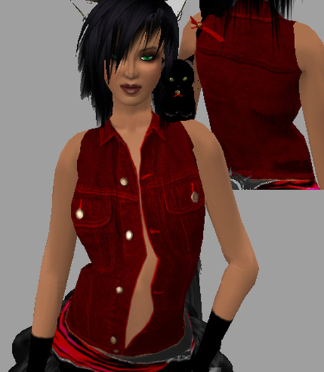 chaleco jean rojo vendor