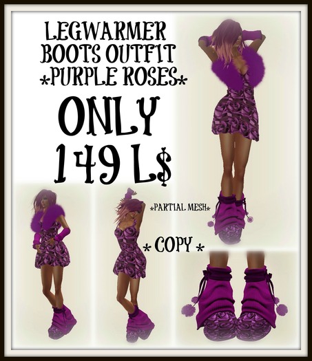 LEGWARMER BOOTS OUTFIT *PURPLE ROSES* (BOXED)