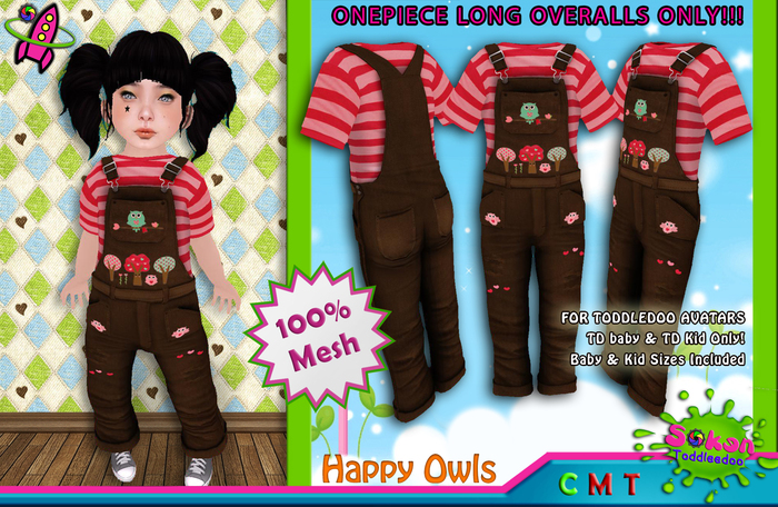 [SKTD] Toddleedoo Happy Owl Full Mesh Overalls LONG