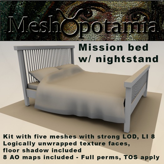 Mission bed w Fabrics and nightstand (FP) - by PRIME
