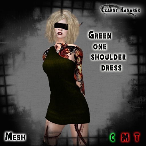 ::Czarny Kanarek:: Green One Shoulder Dress