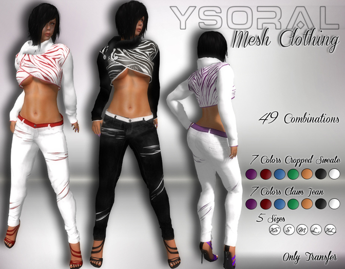 .:Ysoral Mesh Clothing:. 7 holding Cropped Sweate & Claws Jean