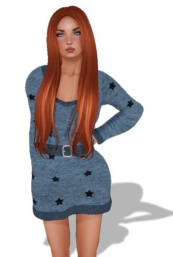 WHP-Star mesh belted dress blue