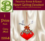2 Doves & Roses Heart Ceiling Pendants - 1 PE & 7 PE for LOD