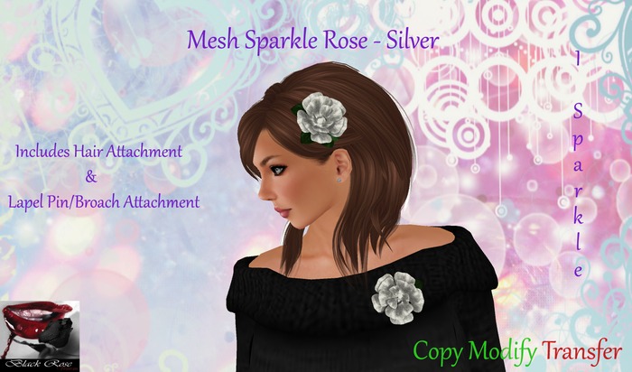 ~~{@BRV@}~~ Mesh Sparkle Rose - Silver {Boxed}