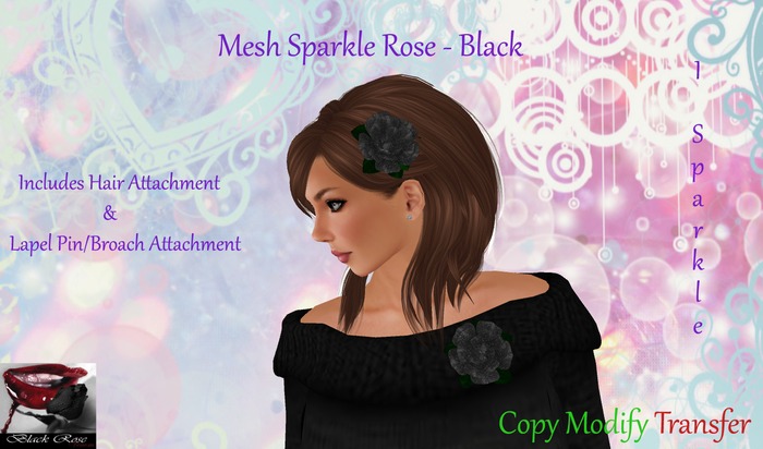 ~~{@BRV@}~~ Mesh Sparkle Rose - Black {Boxed}