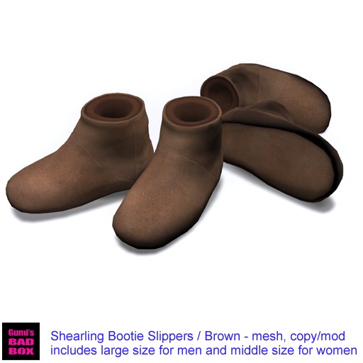 (g.) Shearling Bootie Slippers / Brown