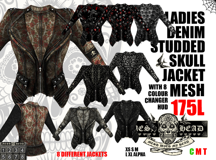 Mesh Head - Denim Studded Skull Jacket - All Sizes