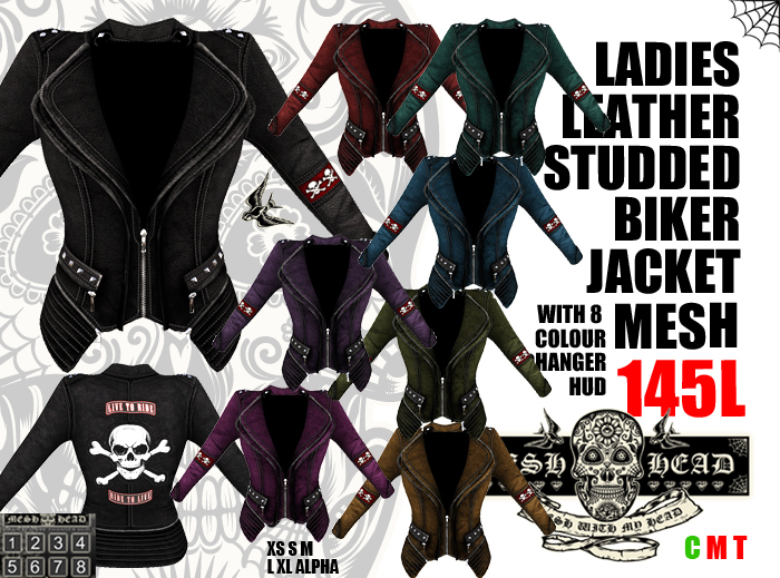 Mesh Head - Leather Studded Biker Jacket - All Sizes