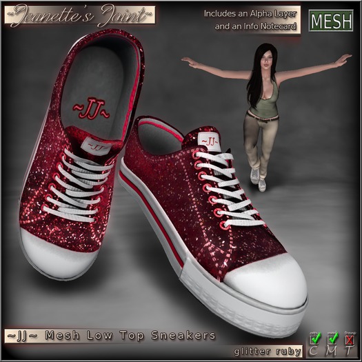 ~JJ~ Mesh Low Top Sneakers (glitter ruby)