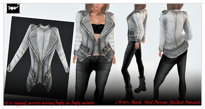 ::KW:: Mesh  Vest Denim Jacket Female