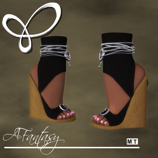 AFantasy Black Short Open Toe Wedge Boots