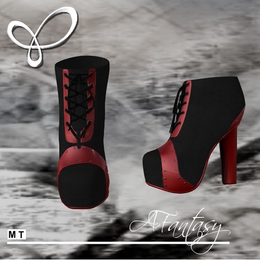 AFantasy Black & Red Ankle Boots with Rivets