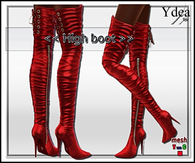 High Boots Red light  zip gold