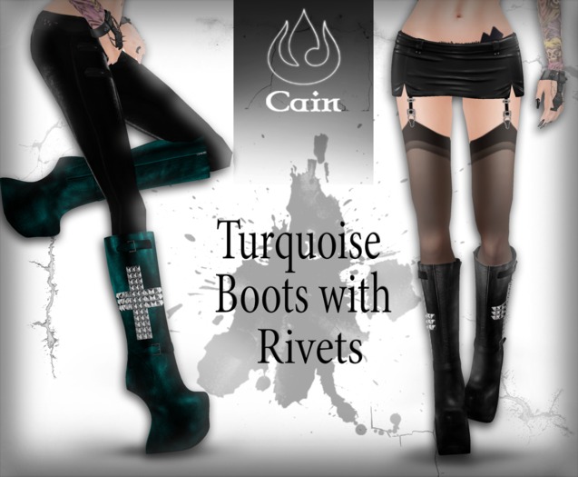 Cain - Boots with Rivets - Turquoise