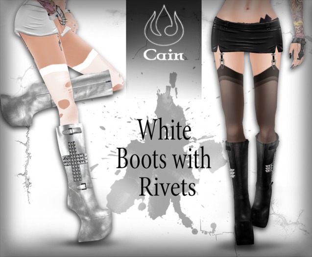 Cain - Boots with Rivets - White