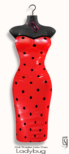 Second Life Marketplace - Tuty's_ Midi Strapless Latex dress -Ladybug  Fitted Mesh