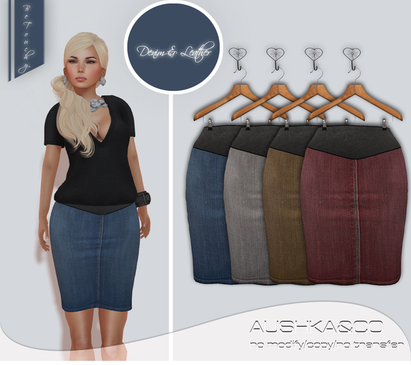 A&CO-Pencil Skirt Denim&Leather-UNO
