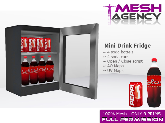 Second Life Marketplace Mini SODA Drink Fridge 100 mesh 3 prims