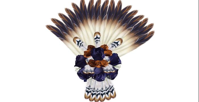 Native American feather navy/tan