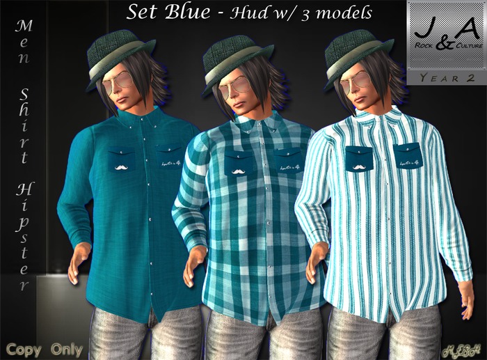 Men Shirt Long Sleeve Set Blue