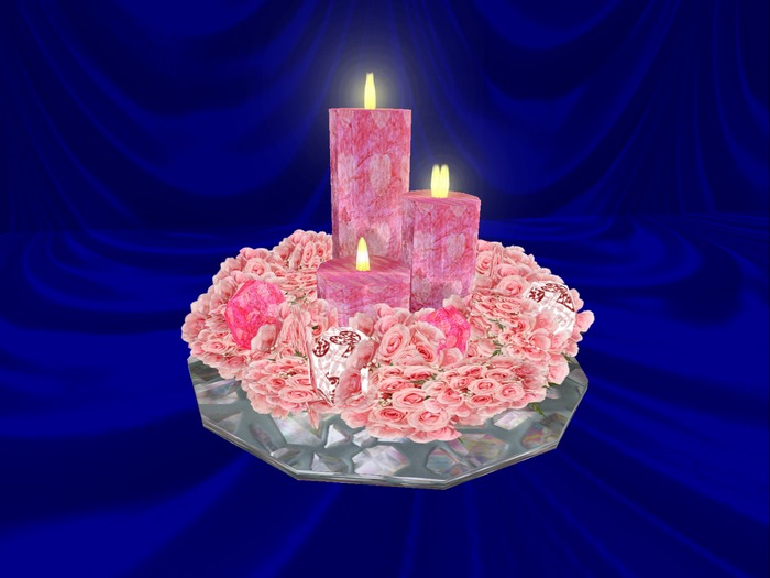 Mesh Pink Roses 3 Candle w/flame Centerpiece 1 prim