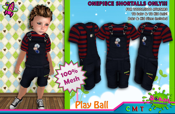 [SKL] Toddleedoo Play Ball Mesh Shortalls / Overalls SHORT
