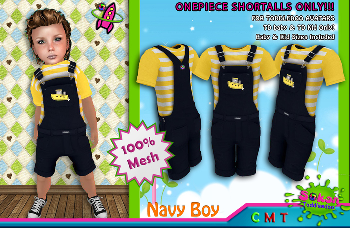 [SKL] Toddleedoo Navy Boy Mesh Shortalls / Overalls SHORT